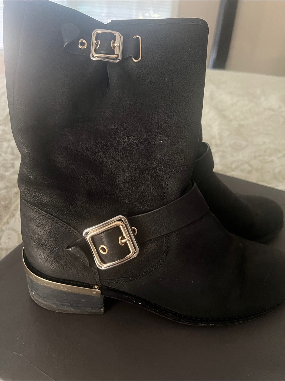 Vince Camuto Black Buckle Ankle Boots with Silver Hardware